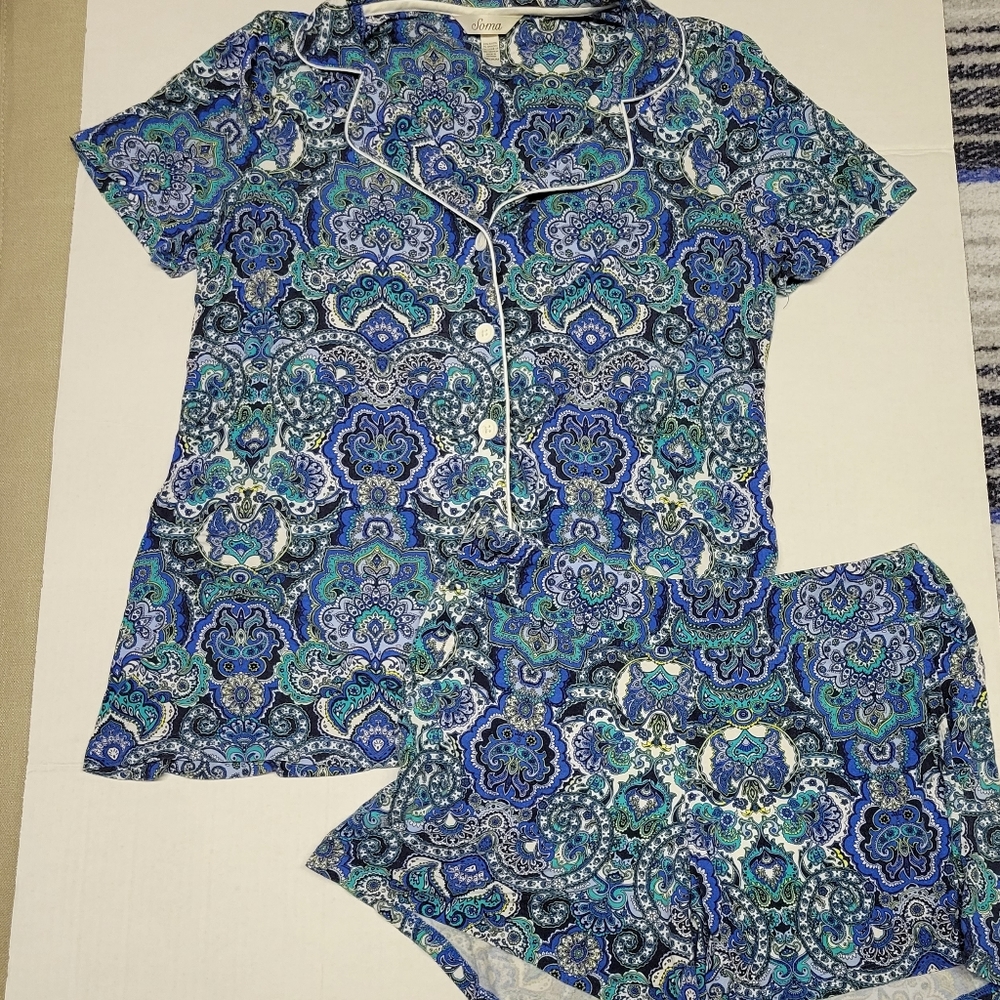 Soma Blue Button Up Pajama Set- Small and Medium